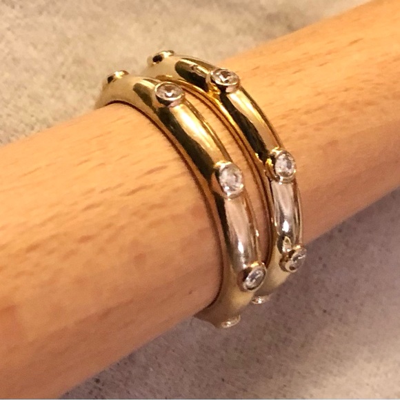 💫 VGUC Set of 2 Hidalgo Gold Vermeil/CZ Stackable Band Rings, SZ 9 💫 - Picture 3 of 11